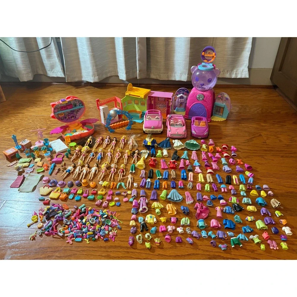 Polly Pocket Lot Including 21 Dolls, 150+ Accessories, 3 Cars, 1 House - EUC